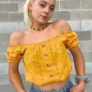 Rue 21 Mustard Yellow On or Off the Shoulder Button Top